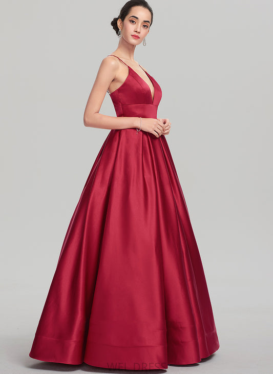 Floor-Length Prom Dresses Satin Ball-Gown/Princess Lesly V-neck