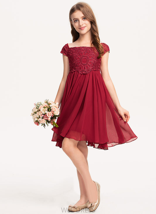 Girl Chiffon Short Flower Girl Dresses Sleeves Square Knee-length Neckline Flower - A-Line Dress Gabriela