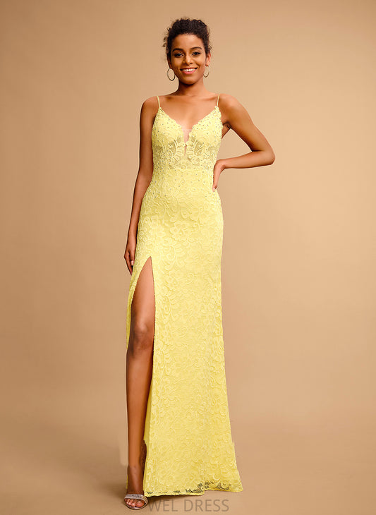 Beading Ali V-neck Sheath/Column With Prom Dresses Lace Floor-Length