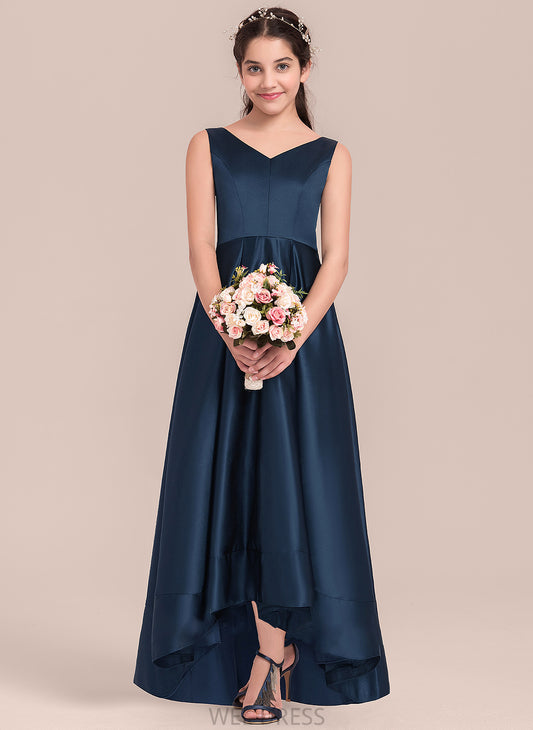 Asymmetrical Georgia A-Line Junior Bridesmaid Dresses Satin V-neck