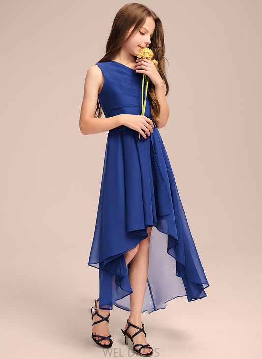 Asymmetrical Ruffles A-Line Chiffon One-Shoulder Cassandra Bow(s) Junior Bridesmaid Dresses With