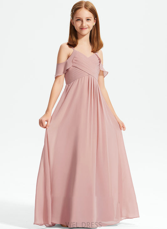 Off-the-Shoulder With Junior Bridesmaid Dresses A-Line Chiffon Brenda Cascading Floor-Length Ruffles