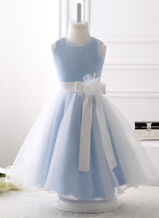 Neck Beading/Flower(s)/Bow(s) Sleeveless Girl Flower With A-Line Scoop Flower Girl Dresses - Dress Zaniyah Knee-length Organza