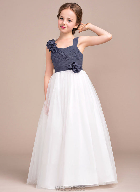 Junior Bridesmaid Dresses Sweetheart With Ruffle Tulle Flower(s) Taniyah Chiffon A-Line Floor-Length