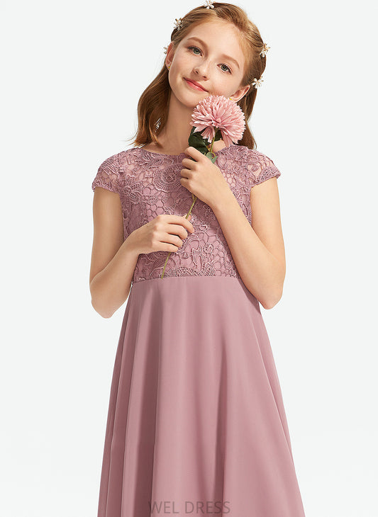 Scoop Lace Floor-Length Junior Bridesmaid Dresses Chiffon Ruth Neck A-Line