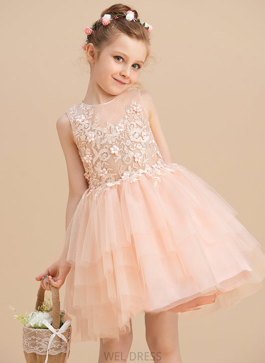 Neck With Dress Lace/Beading - Flower Girl Ball-Gown/Princess Sleeveless Tulle/Lace Rose Flower Girl Dresses Scoop Knee-length