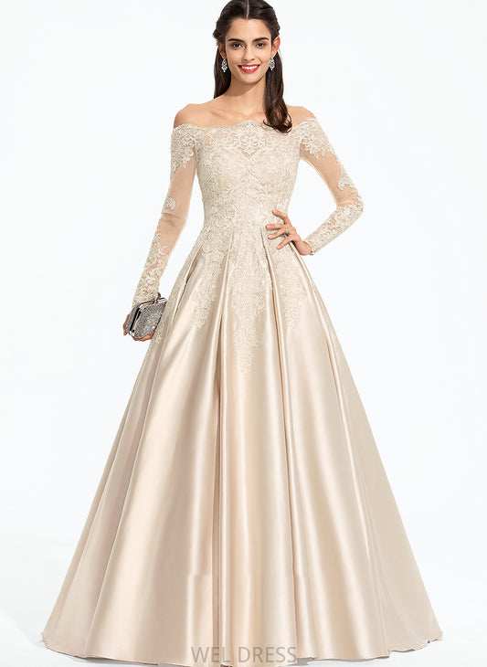 Off-the-Shoulder With Sequins Prom Dresses Train Satin Ball-Gown/Princess Kimberly Sweep