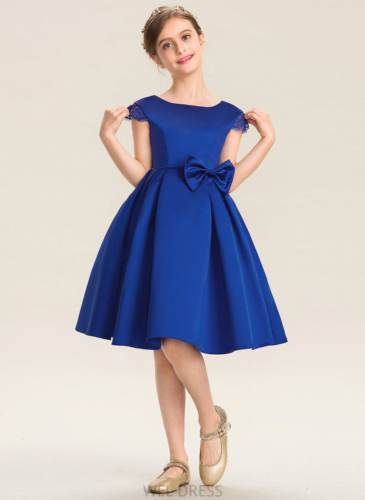 Knee-Length Jayden Lace With Neck A-Line Bow(s) Junior Bridesmaid Dresses Scoop Satin