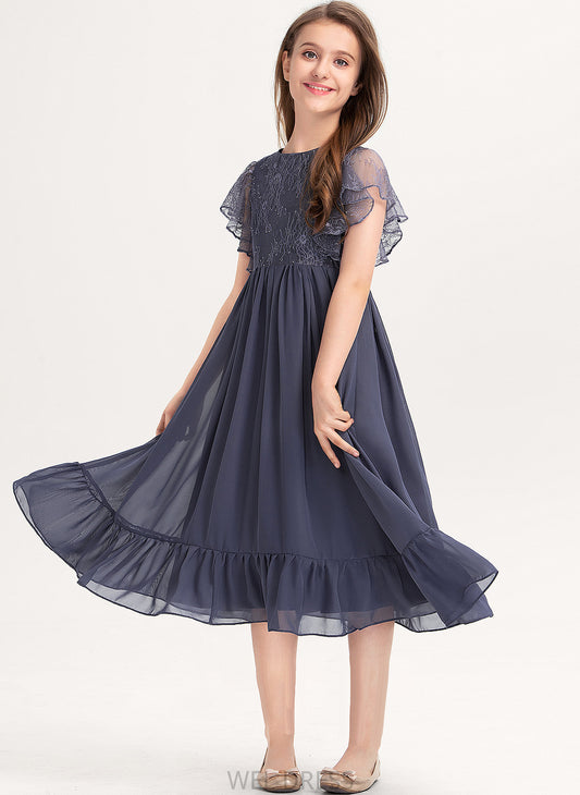 Junior Bridesmaid Dresses Neck Lace With Chiffon Cascading Knee-Length Ruffles Virginia Scoop A-Line