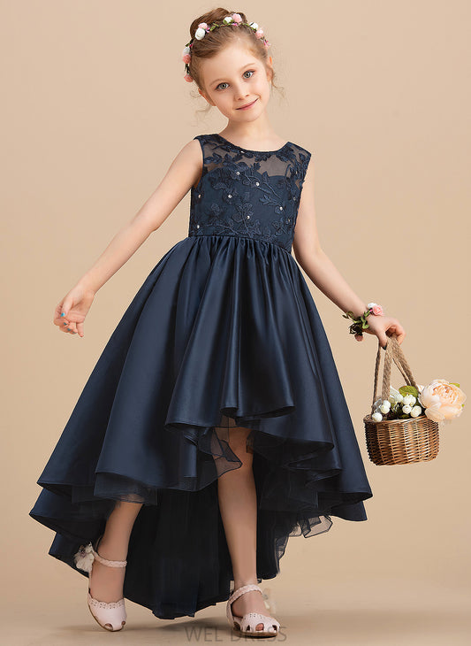 Asymmetrical Girl Flower Girl Dresses Dress Scoop Neck Sleeveless Bow(s) With Ball-Gown/Princess Satin Flower - Hadassah