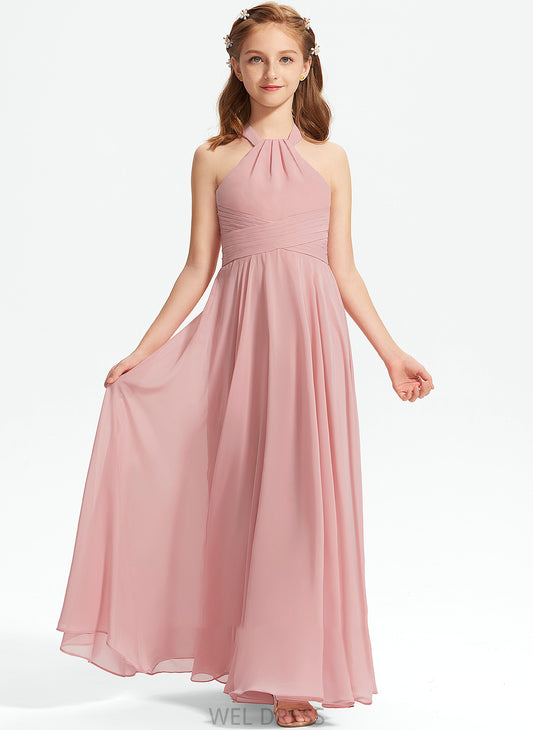 Floor-Length Eve Junior Bridesmaid Dresses Ruffle Square Chiffon With Neckline A-Line