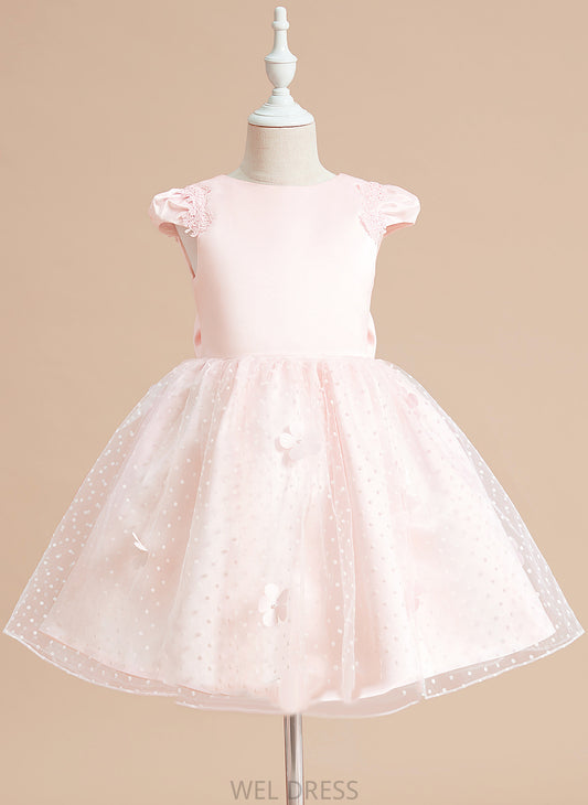 Alanna Ball-Gown/Princess Neck Bow(s) With Girl Flower - Satin/Tulle Sleeveless Flower Girl Dresses Scoop Dress Knee-length