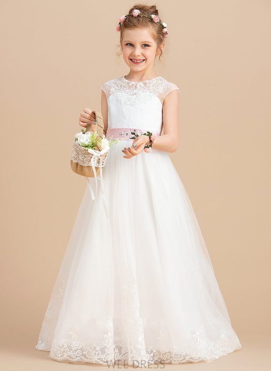 Flower Girl Dresses - included) Girl Ball-Gown/Princess (Petticoat Londyn Neck Sleeveless Floor-length NOT Flower Dress Sash/Beading/Appliques/Bow(s) With Scoop Tulle/Lace