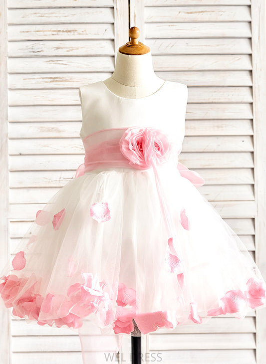 Neck Girl Knee-length - Scoop Organza/Satin/Tulle Flower(s) Flower With Sleeveless Flower Girl Dresses A-Line Dress Emma