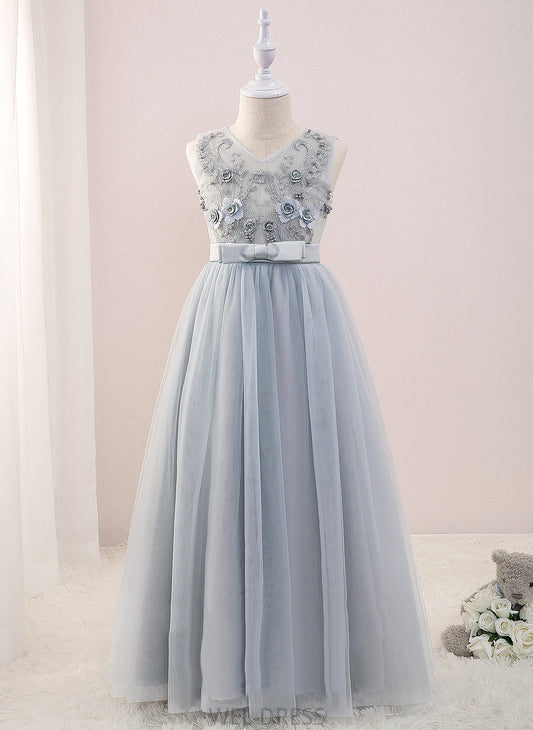 With Flower Flower Girl Dresses Girl Beading/Flower(s) Dress V-neck - Nyla Sleeveless Floor-length A-Line Tulle/Lace