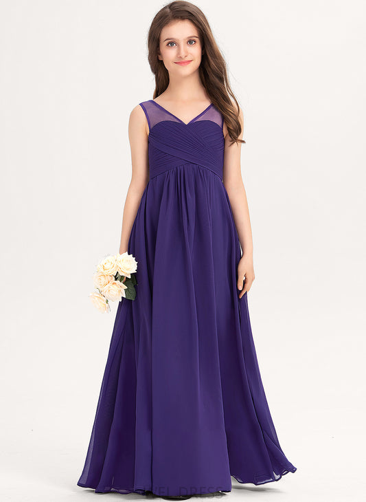 Junior Bridesmaid Dresses Maci A-Line V-neck Chiffon Floor-Length Ruffle With