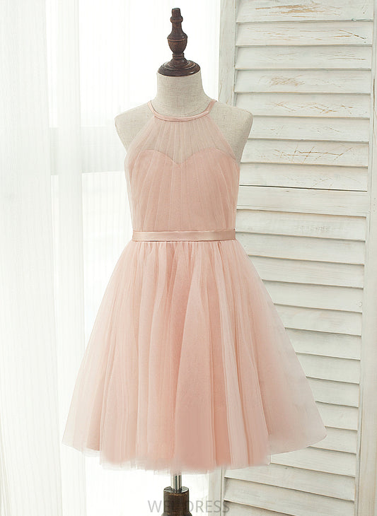 Flower Girl Dresses Tulle/Charmeuse Dahlia With Dress Sleeveless Halter - Back Hole Knee-length Flower A-Line/Princess Girl