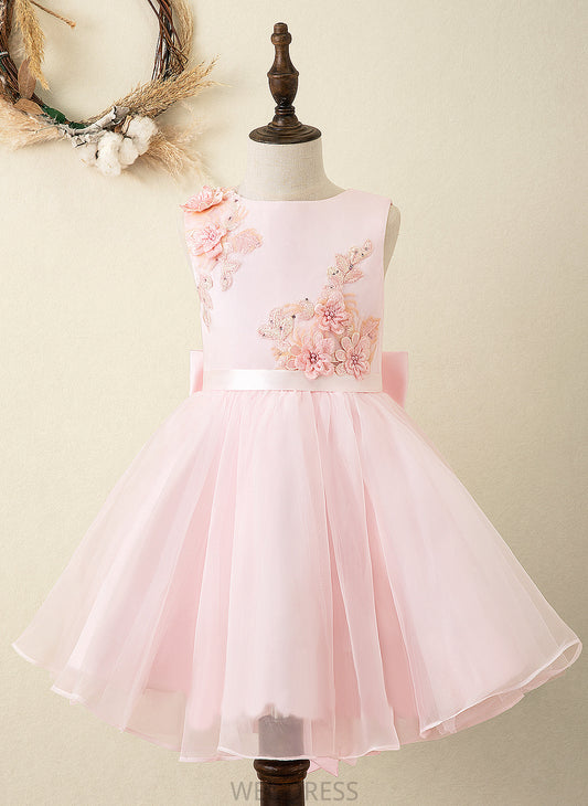 Sash/Flower(s)/Bow(s) Neck (Undetachable Organza/Satin/Lace sash) Flower A-Line Knee-length With Dress Scoop Flower Girl Dresses - Girl Isis Sleeveless