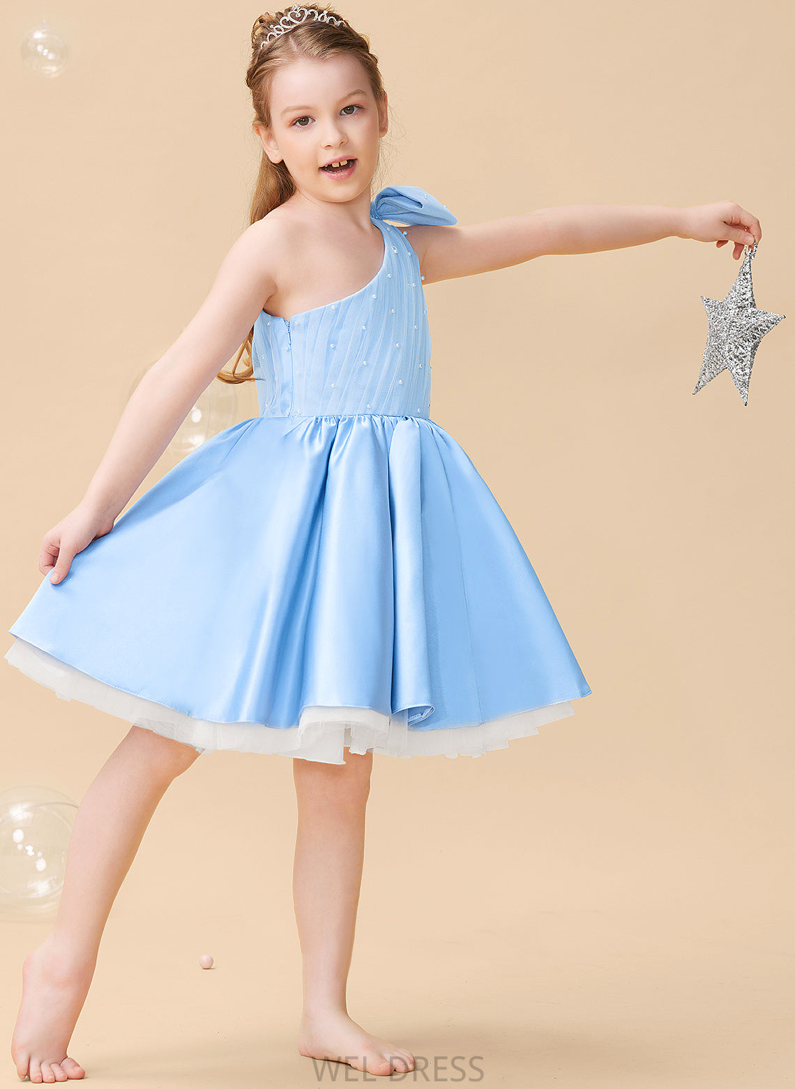 Flower Girl Dresses Satin/Tulle Priscilla Beading/Bow(s) - Girl Sleeveless Dress A-Line One-Shoulder Knee-length Flower With