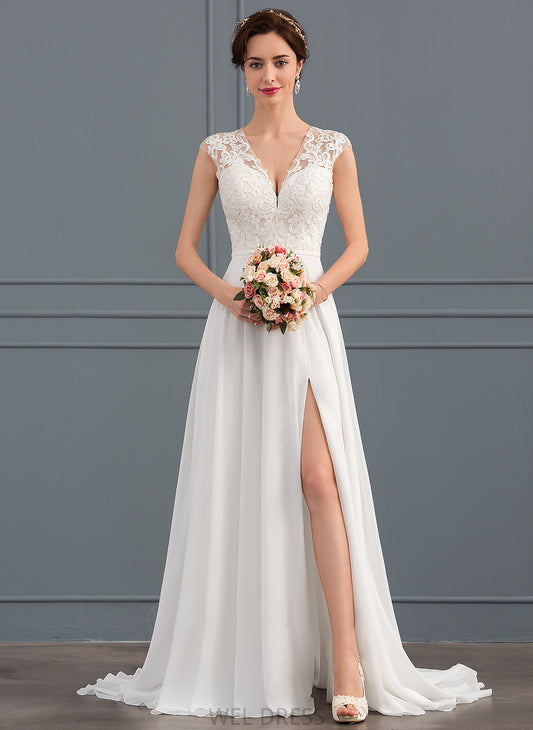 Wedding Ryann Wedding Dresses Dress Train Split With A-Line Sweep Chiffon V-neck Front