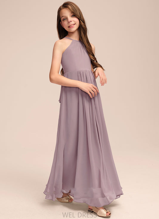 Neck A-Line Cascading With Floor-Length Junior Bridesmaid Dresses Scoop Leilani Ruffles Chiffon