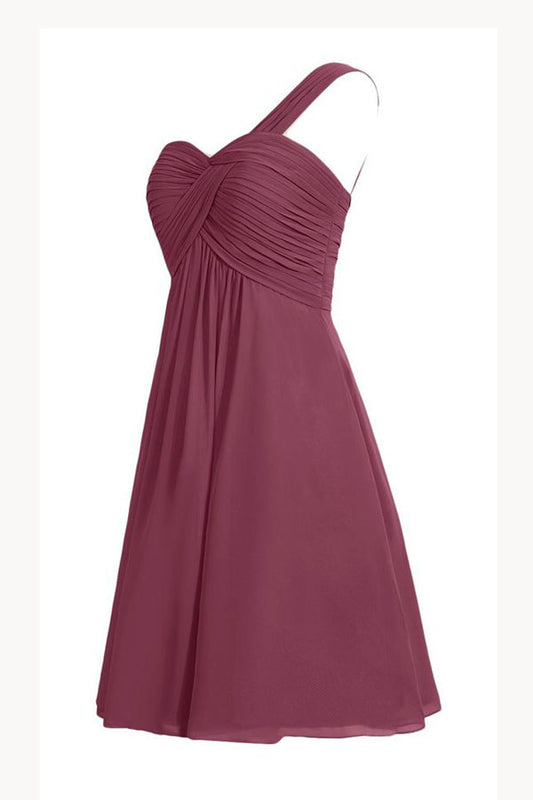 Burgundy A Line Knee Length One Shoulder Sleeveless Homecoming Dresses