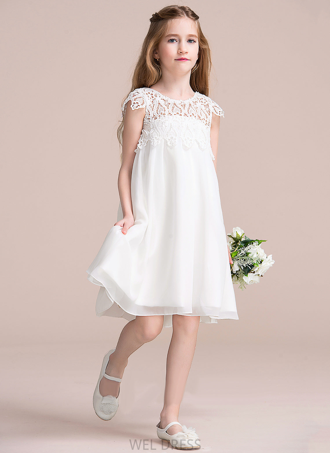 Neck Empire Scoop Dress Kaiya Flower - Sleeveless Knee-length Girl Chiffon/Lace Flower Girl Dresses