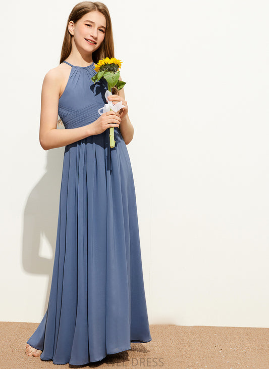 Kira Neck Floor-Length Junior Bridesmaid Dresses Ruffle A-Line Chiffon With Scoop