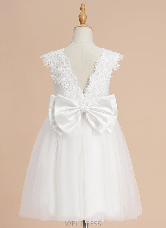 Neck Julianna A-Line Sleeveless Dress Beading/Sequins/Bow(s) - Knee-length Girl With Flower Girl Dresses Tulle Flower Scoop