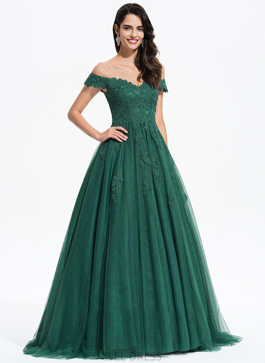 Train Prom Dresses Ball-Gown/Princess Tulle With Sweep Yuliana V-neck Lace