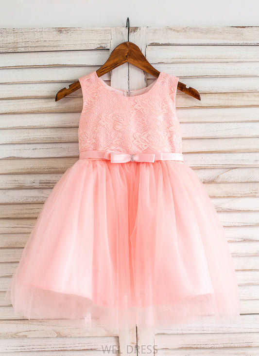 Ball-Gown/Princess - Bow(s) Dress Scoop Sleeveless Tulle/Lace Jaylin Neck Flower Girl Knee-length Flower Girl Dresses With