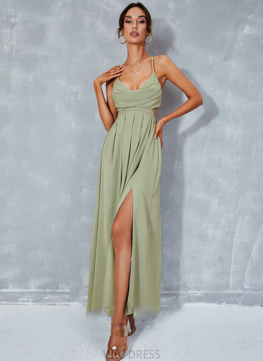 Split Ankle-Length Cowl Prom Dresses With Neck Rachael Front A-Line