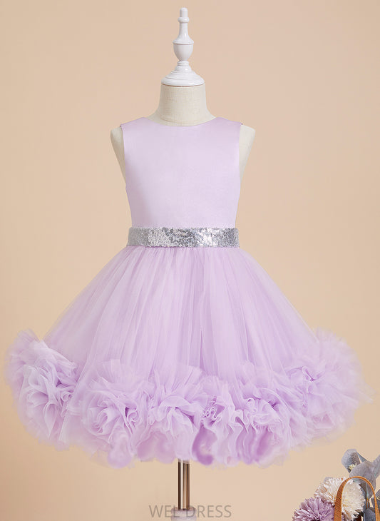 Flower Girl Satin/Tulle With Ball-Gown/Princess - Dress Sleeveless Natasha Neck Knee-length Flower Girl Dresses Flower(s)/Sequins Scoop