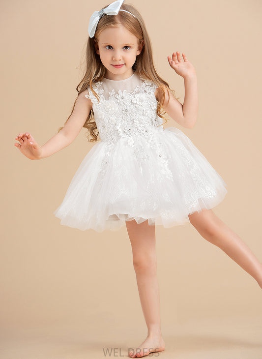 Sleeveless Girl Dress Tulle Claudia Flower Girl Dresses Ball-Gown/Princess Neck With - Flower Knee-length Scoop Beading/Appliques