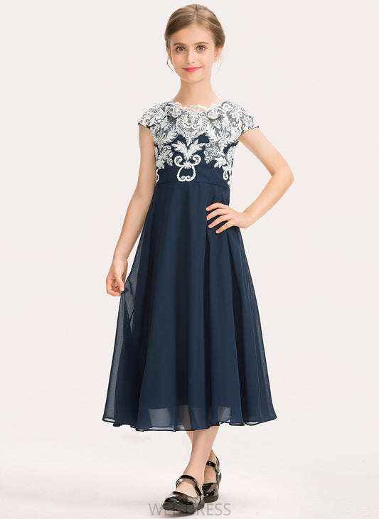 Scoop Lace Neck A-Line Chiffon Elle Junior Bridesmaid Dresses Tea-Length