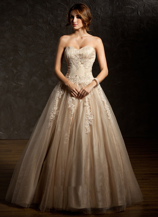 Prom Dresses Floor-Length Sequins Ball-Gown/Princess Appliques Beading Ruffle Sweetheart Lace With Tulle Maria