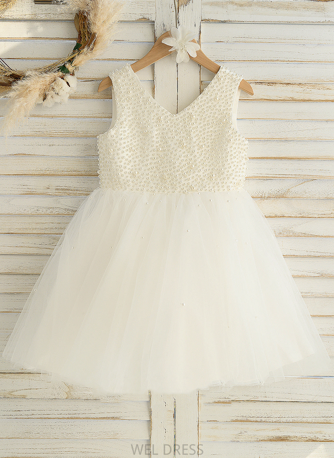 Sleeveless A-Line With Flower Girl Dresses Knee-length Jan Girl Satin/Tulle - Beading V-neck Flower Dress