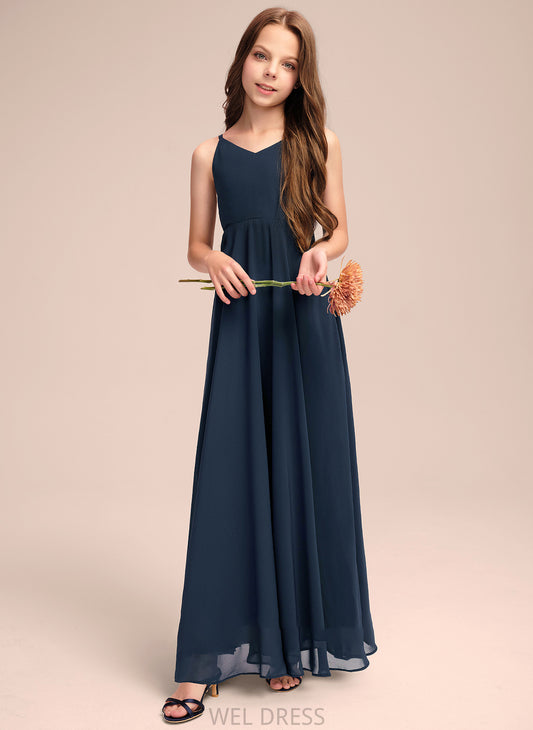 Eleanor V-neck With Floor-Length Junior Bridesmaid Dresses Bow(s) A-Line Chiffon