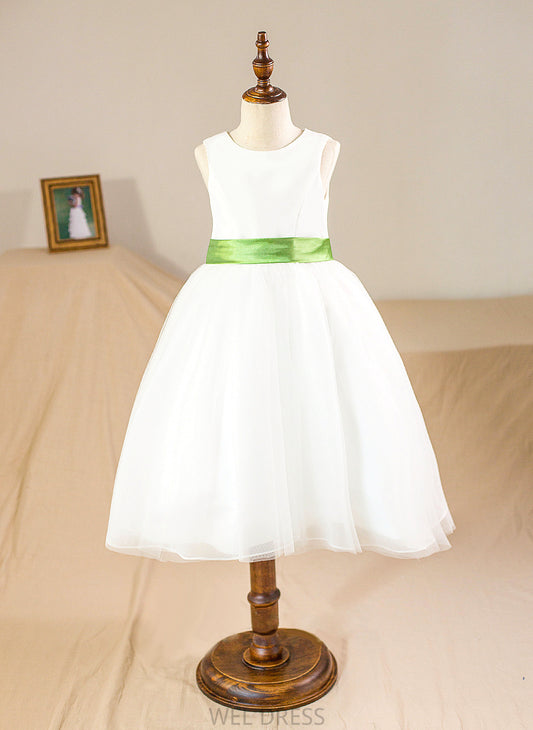 Flower Girl Dresses Sash Scoop Gown - Tulle Ball Flower Neck With Knee-length Renee Sleeveless Girl Dress