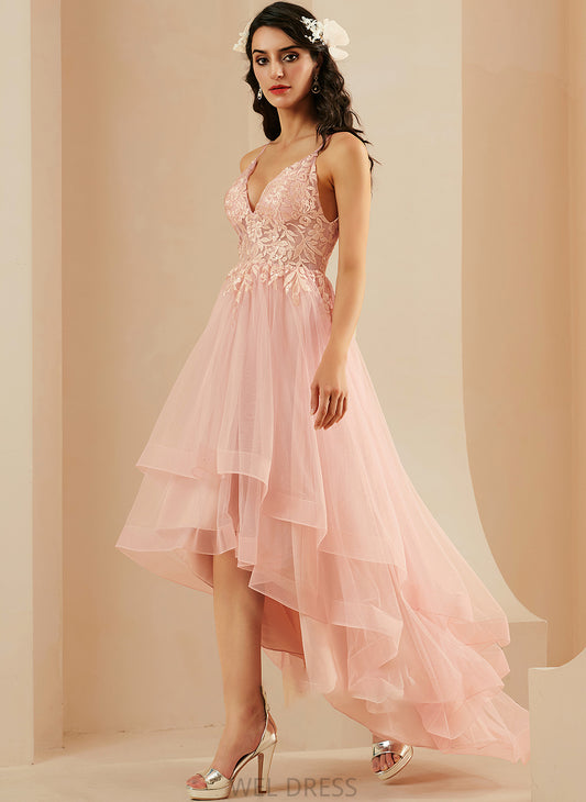 Asymmetrical Ball-Gown/Princess Lace Tulle With Prom Dresses V-neck Hana