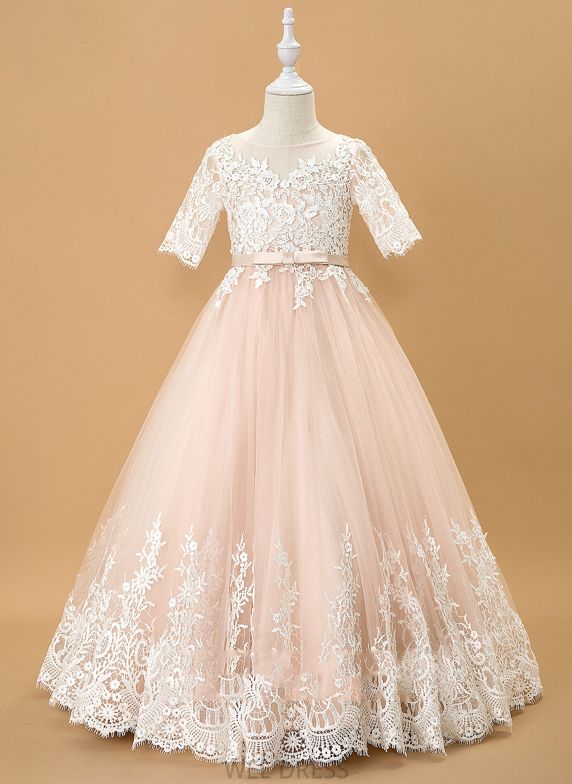 Sleeves Floor-length Dress Bow(s) - Scoop 1/2 Flower Girl Dresses Flower With Tulle/Lace Neck Mylie Ball-Gown/Princess Girl