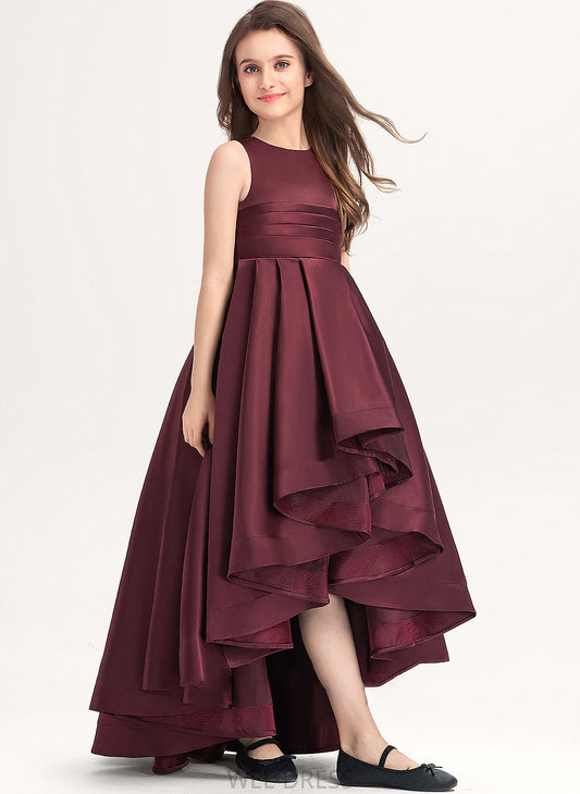 A-Line With Satin Ruffle Asymmetrical Junior Bridesmaid Dresses Neck Eleanor Scoop