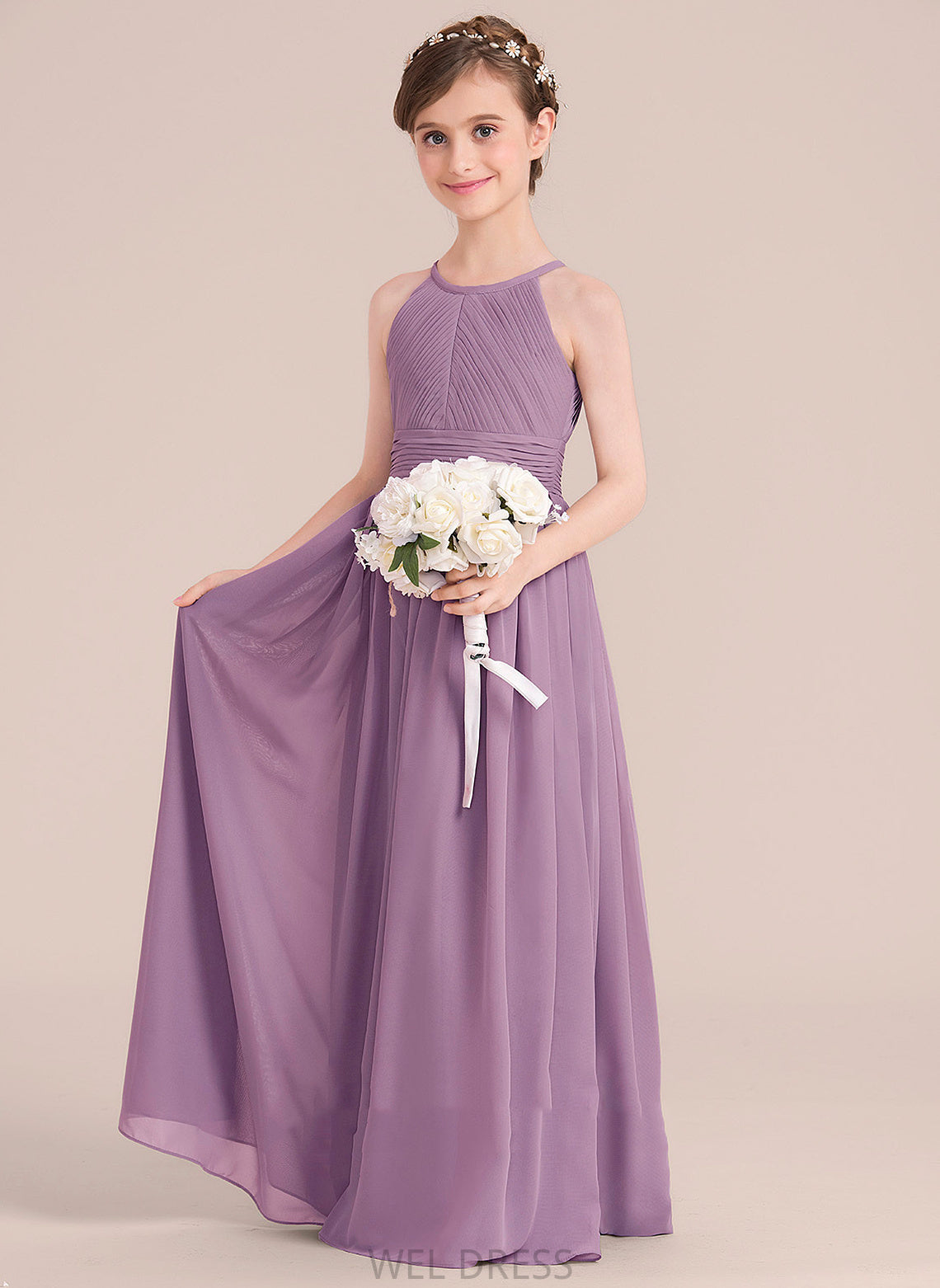 A-Line Dress Sleeveless With Floor-length Johanna Girl Hole Flower Girl Dresses Back Neck - Scoop Chiffon Flower