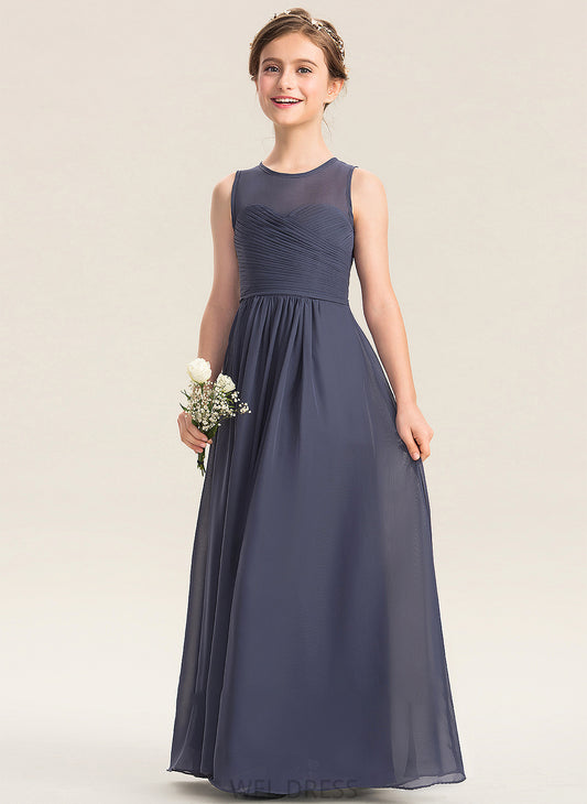 A-Line Floor-Length Scoop With Ruffle Chiffon Jada Junior Bridesmaid Dresses Neck