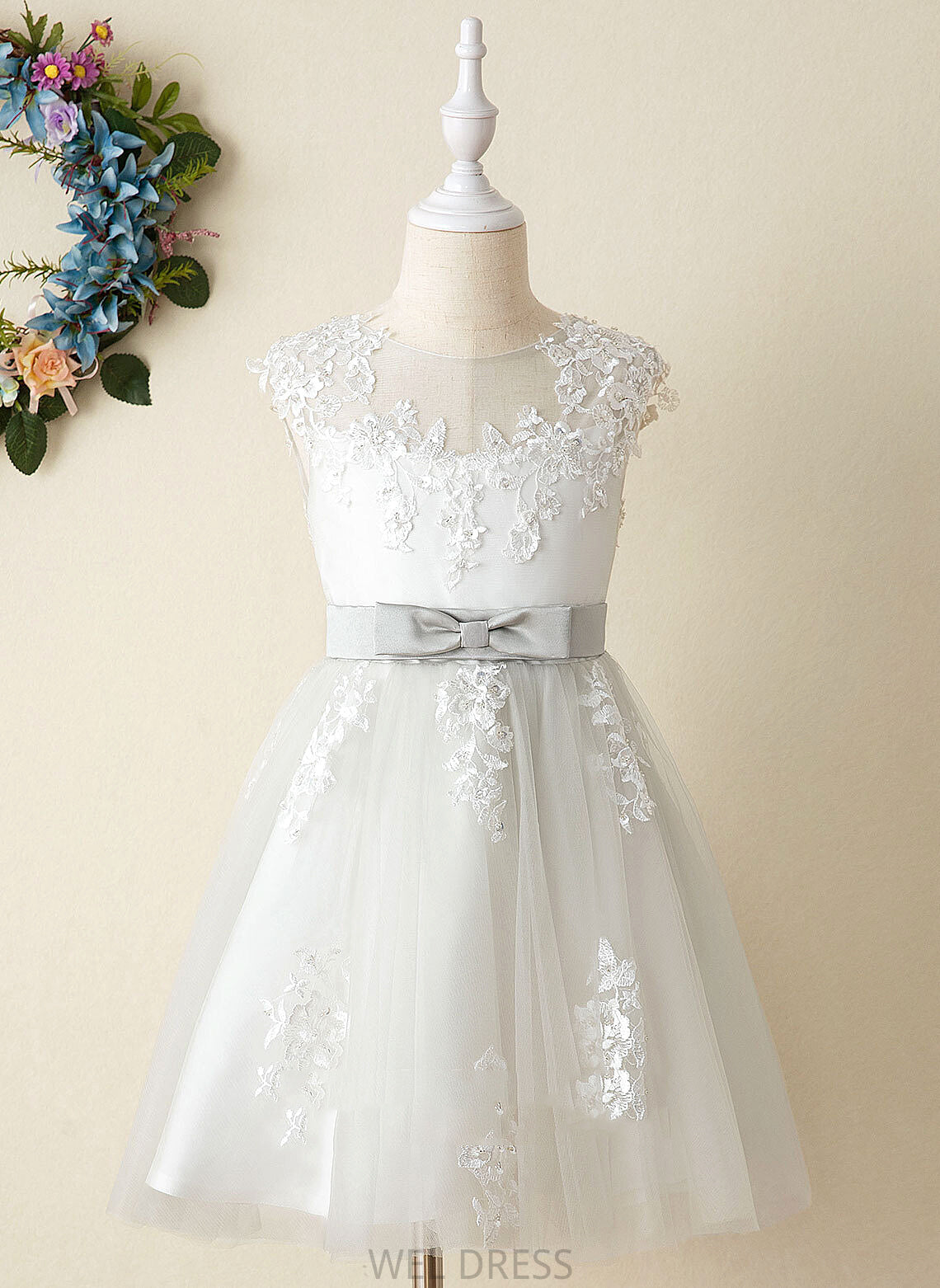 Lace Neck Sleeveless With Flower Girl Dresses Dress Girl Satin/Tulle Flower A-Line Averi Scoop - Knee-length