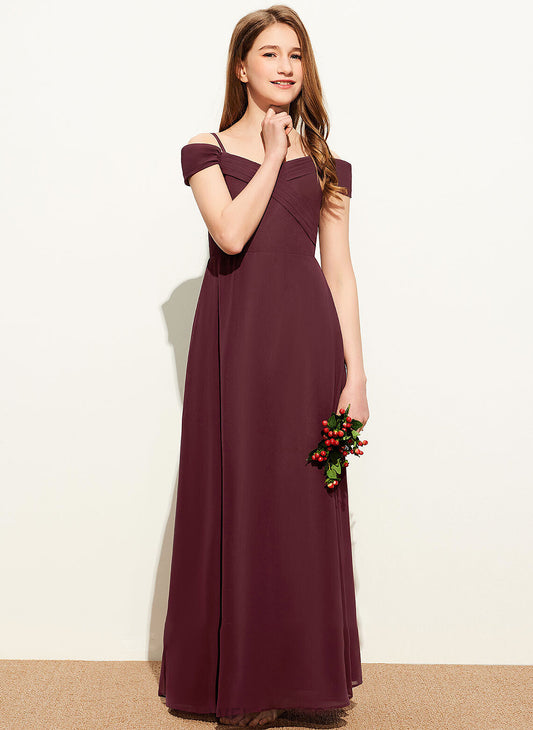 Sara Junior Bridesmaid Dresses Off-the-Shoulder A-Line Ruffle Floor-Length Chiffon With