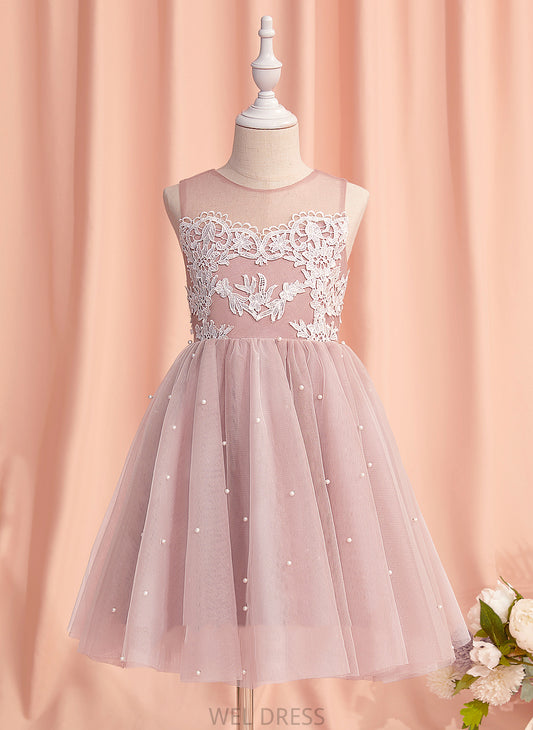 Flower Girl Dresses Knee-length Flower Ana With Neck Lace/Beading Dress Tulle Girl A-Line Sleeveless - Scoop