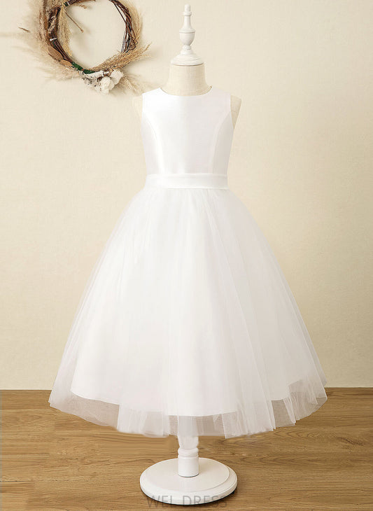 Tea-length A-Line Scoop - Girl Sleeveless Katharine Flower Girl Dresses Flower Neck Satin/Tulle Dress