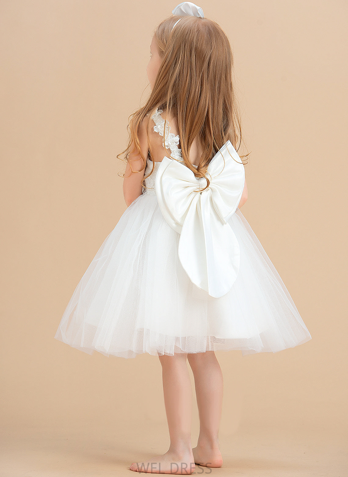 With Scoop Back Flower(s)/V Sleeveless Flower Girl Dresses - Satin/Tulle/Lace Presley Neck Knee-length Dress Flower Girl A-Line