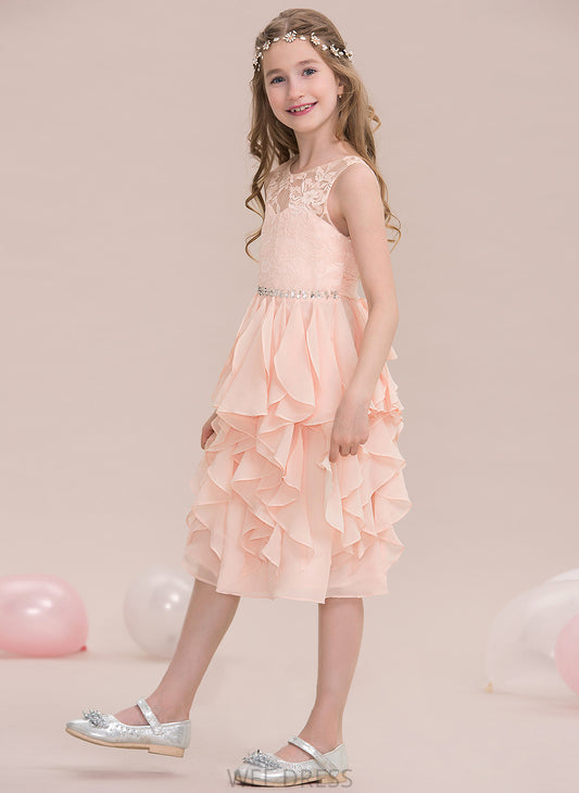 Neck Rayne Chiffon With A-Line Sequins Beading Scoop Cascading Knee-Length Ruffles Junior Bridesmaid Dresses